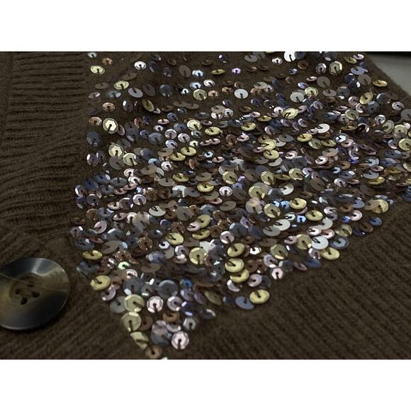 Vtg Y2K Hollister Cardigan Sweater Womens Large Brown Sequin Cropped Rabbit Hair - Picture 10 of 11